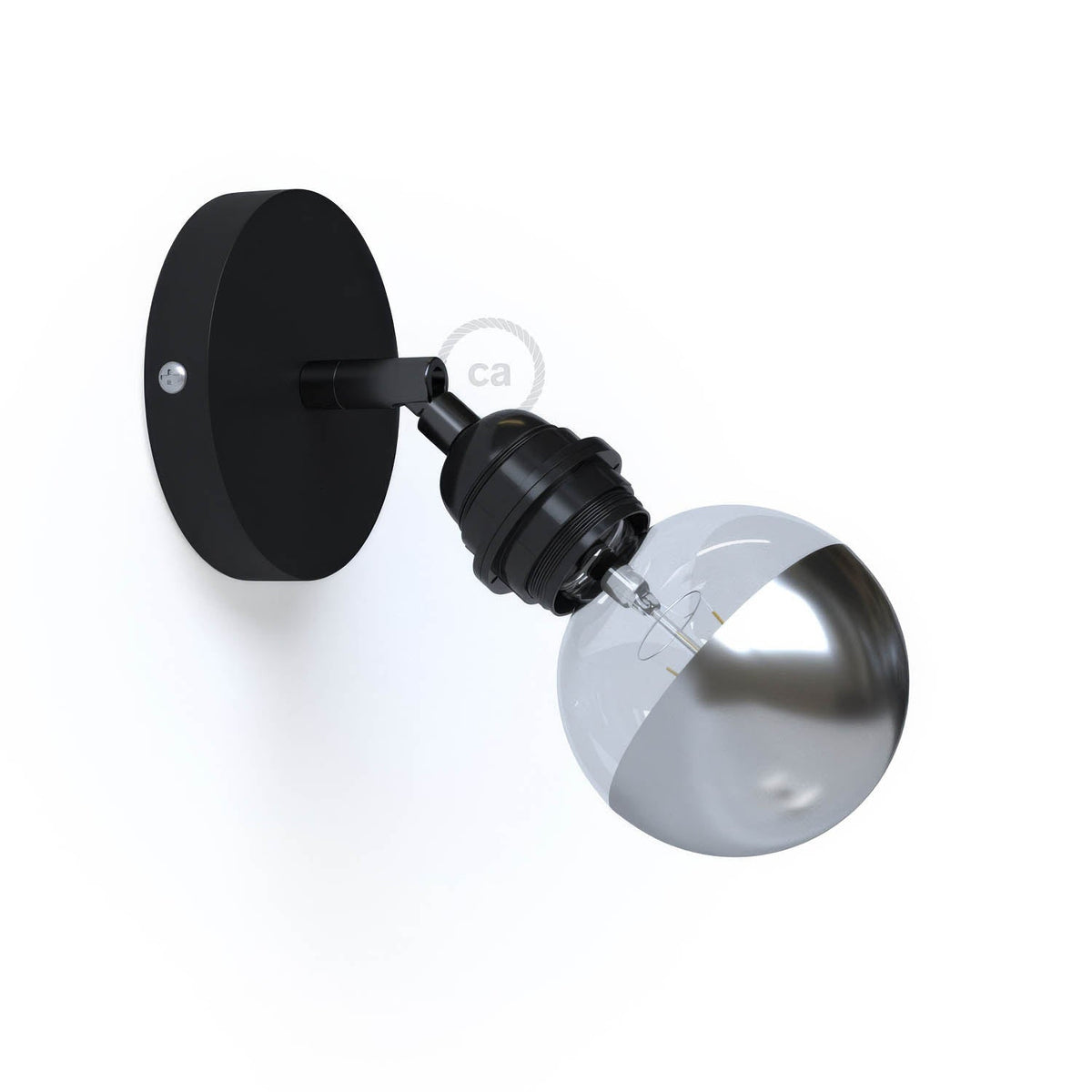 Fermaluce Metallo 90° con portalampada filettato E27, punto luce in metallo orientabile - Nero