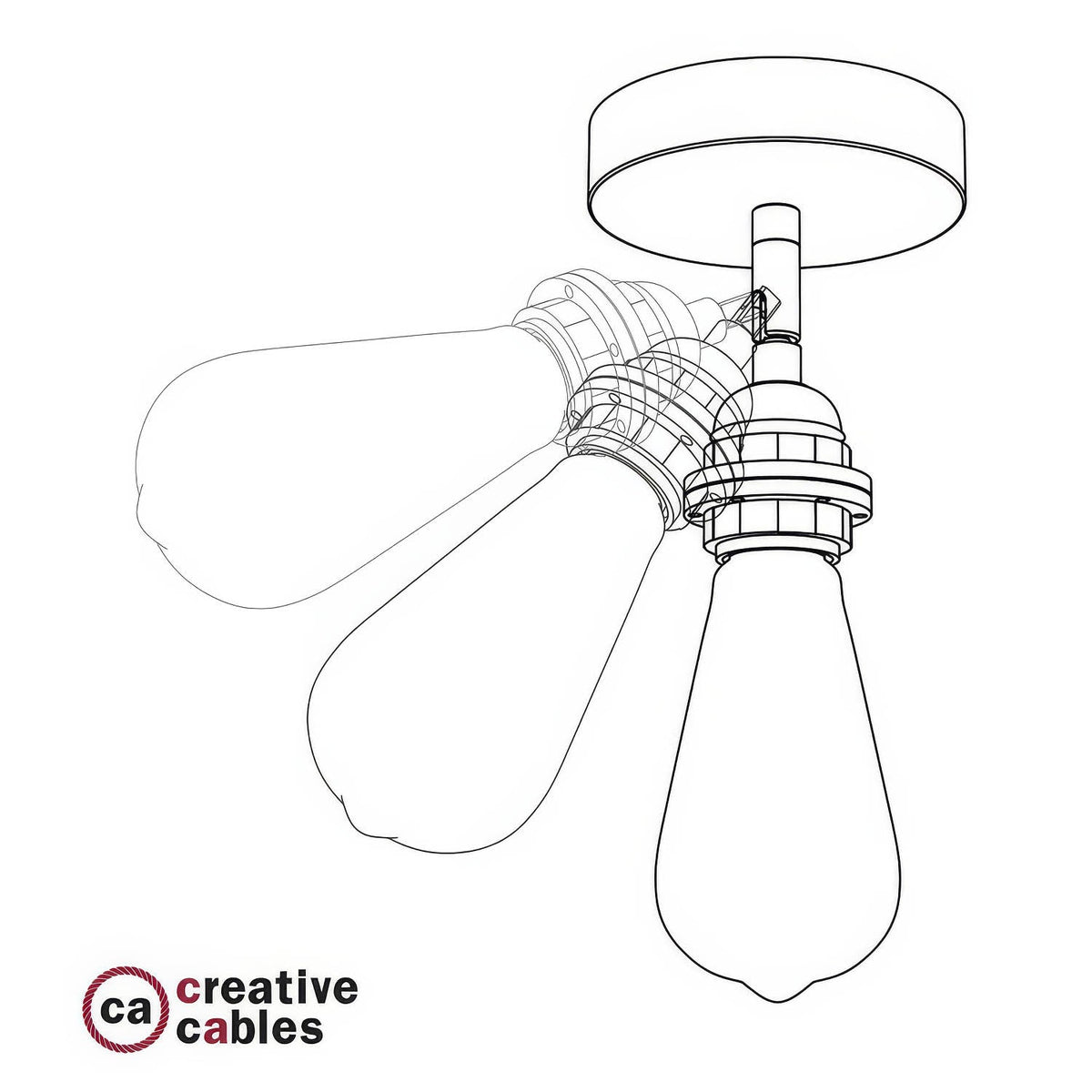 Fermaluce Metallo 90° con portalampada filettato E27, punto luce in metallo orientabile - Ottone