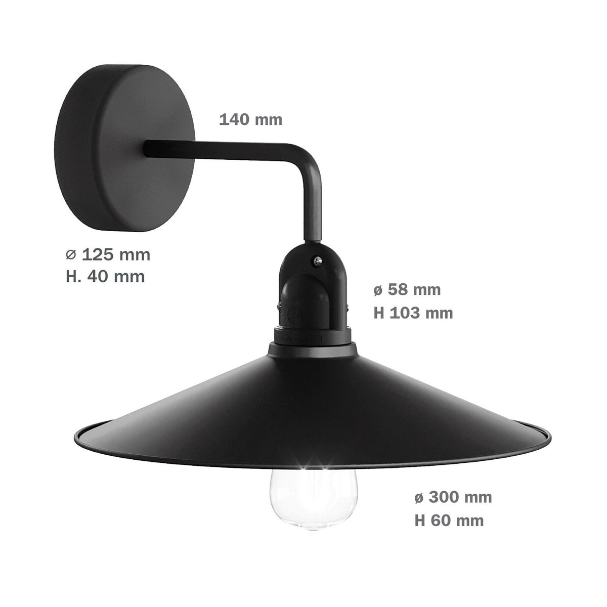 Fermaluce Modulair con estensione a L, paralume Swing e portalampada IP65 waterproof - Nero int. Bianco