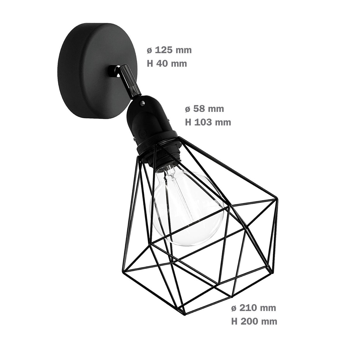 Fermaluce Modulair con snodo orientabile, paralume Diamond e portalampada IP65 waterproof - Nero