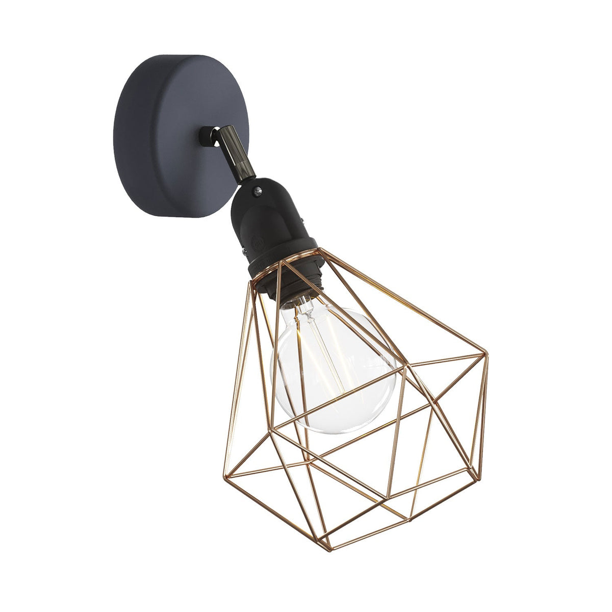 Fermaluce Modulair con snodo orientabile, paralume Diamond e portalampada IP65 waterproof - Rame