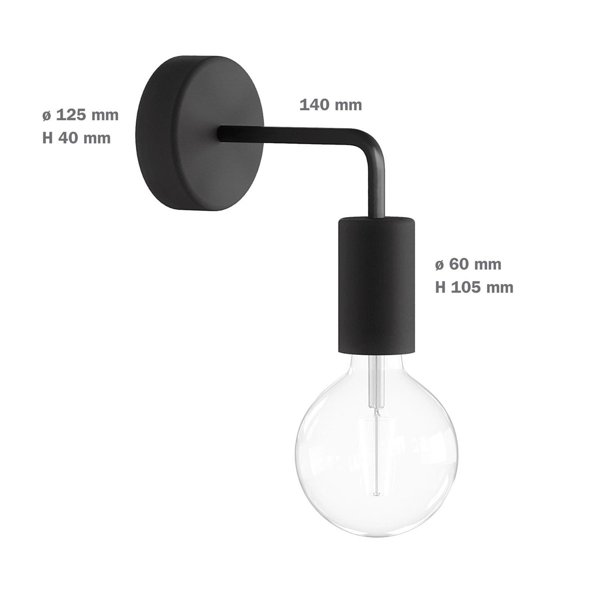 Fermaluce Modulair ELEGANT con estensione a L, rosone e portalampada IP65 waterproof - Nero