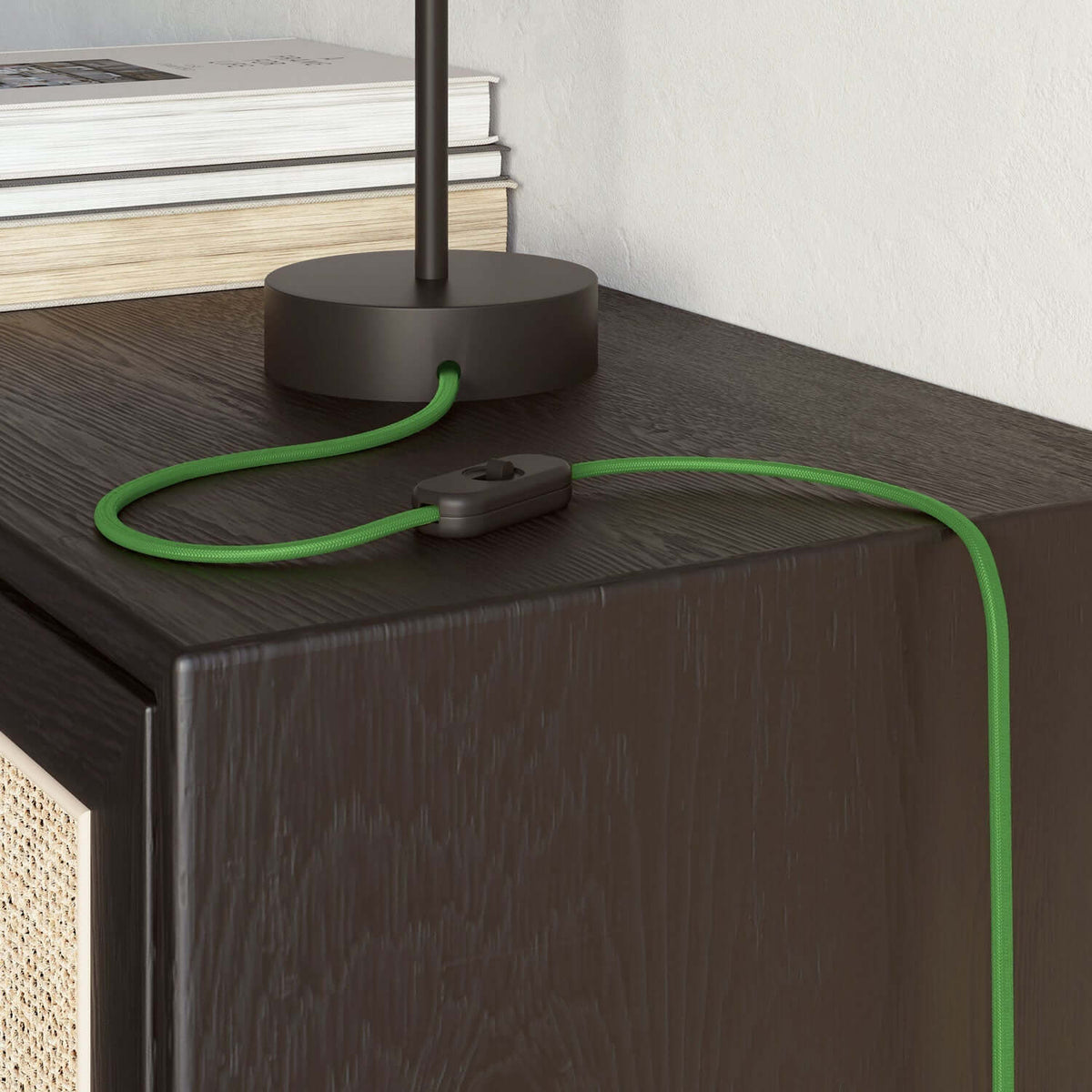 Filo elettrico piatto ricoperto in tessuto lucido Verde Lime - PM18