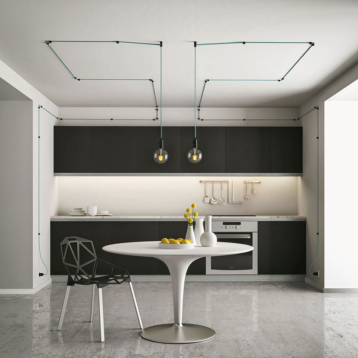 Fissaggio a parete passacavo universale per cavo tessile per illuminazione 2x0,75 e 3x0,75 - Nero