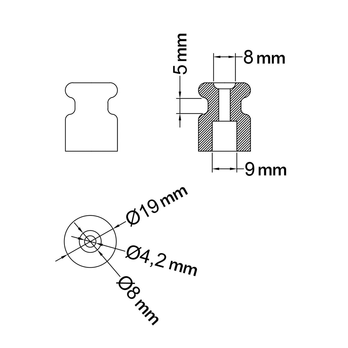 Isolatore in porcellana per impianto a parete 18 mm - Bianco