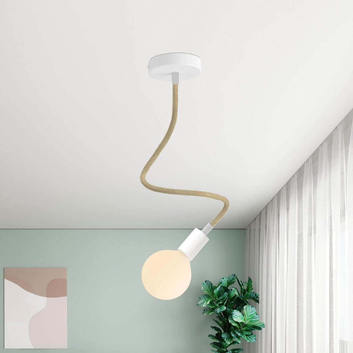 Kit Creative Flex tubo flessibile di estensione rivestito in juta RN06 Neutro con terminali metallici Bianco opaco 60 cm