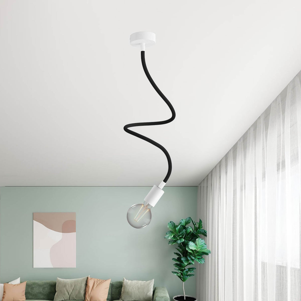 Kit Creative Flex tubo flessibile di estensione rivestito in tessuto RM04 Nero con terminali metallici Bianco opaco 90 cm