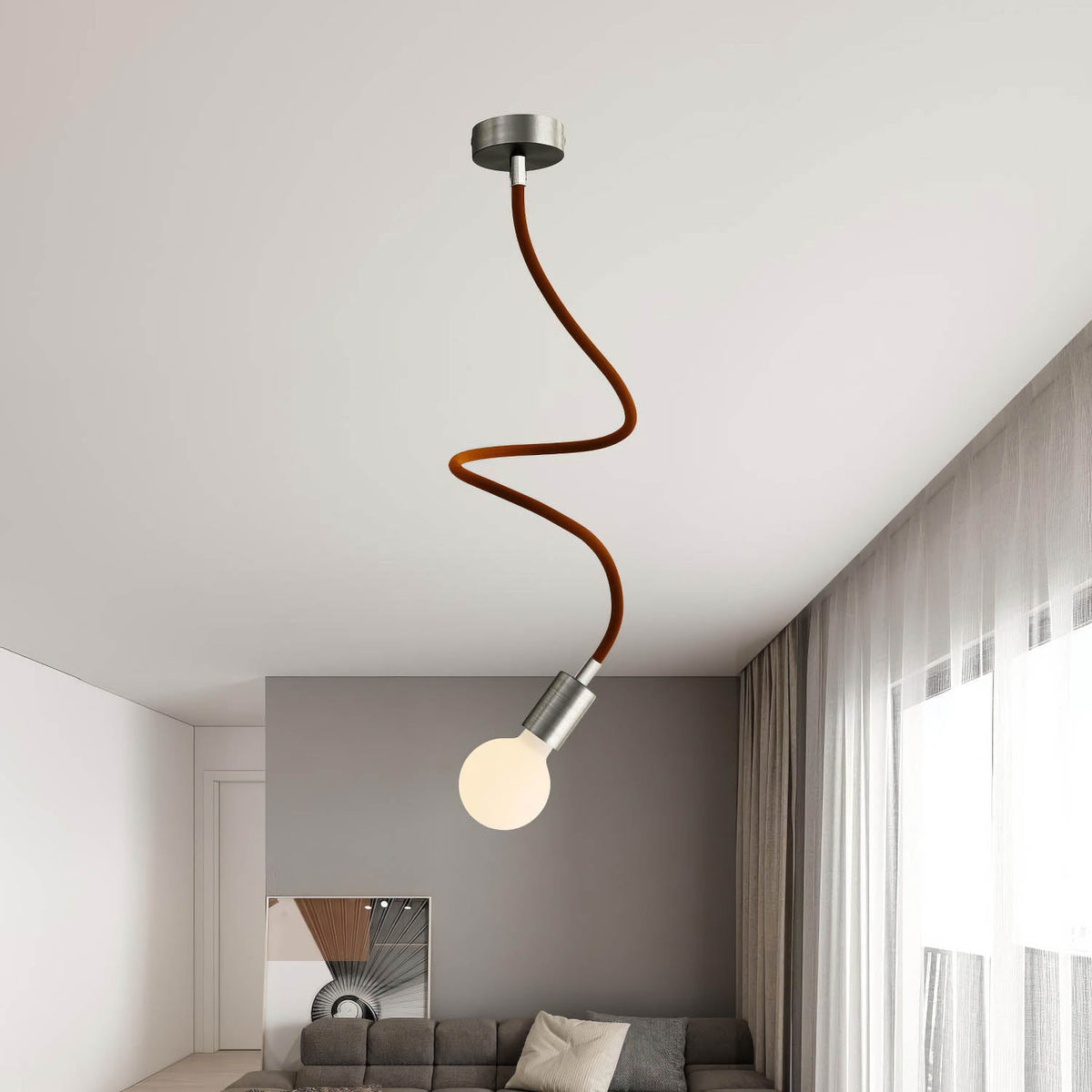 Kit Creative Flex tubo flessibile di estensione rivestito in tessuto RM13 Marrone con terminali metallici Titanio satinato 90 cm