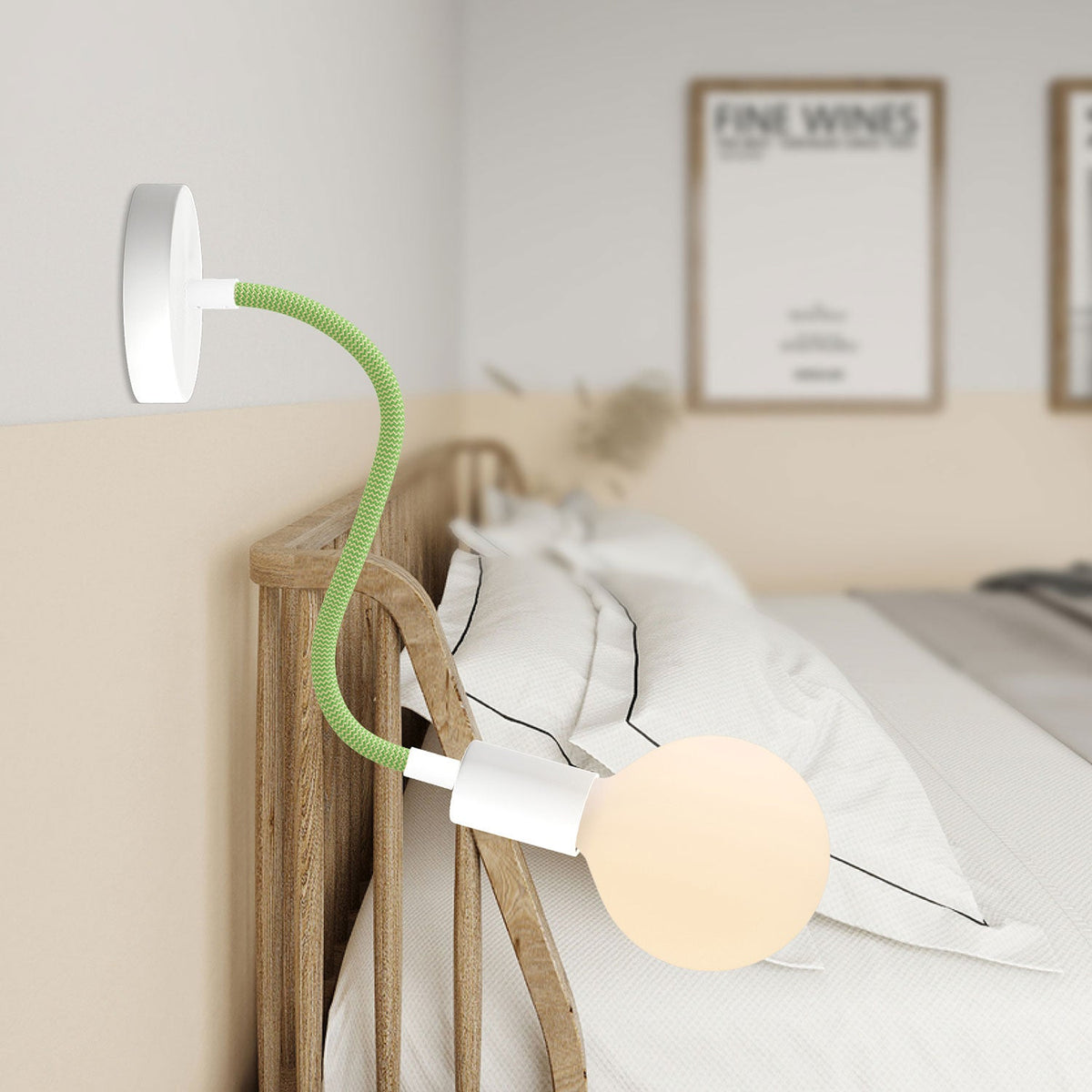 Kit Creative Flex tubo flessibile rivestito in tessuto RM77 Verde prato con terminali metallici Bianco opaco 30 cm