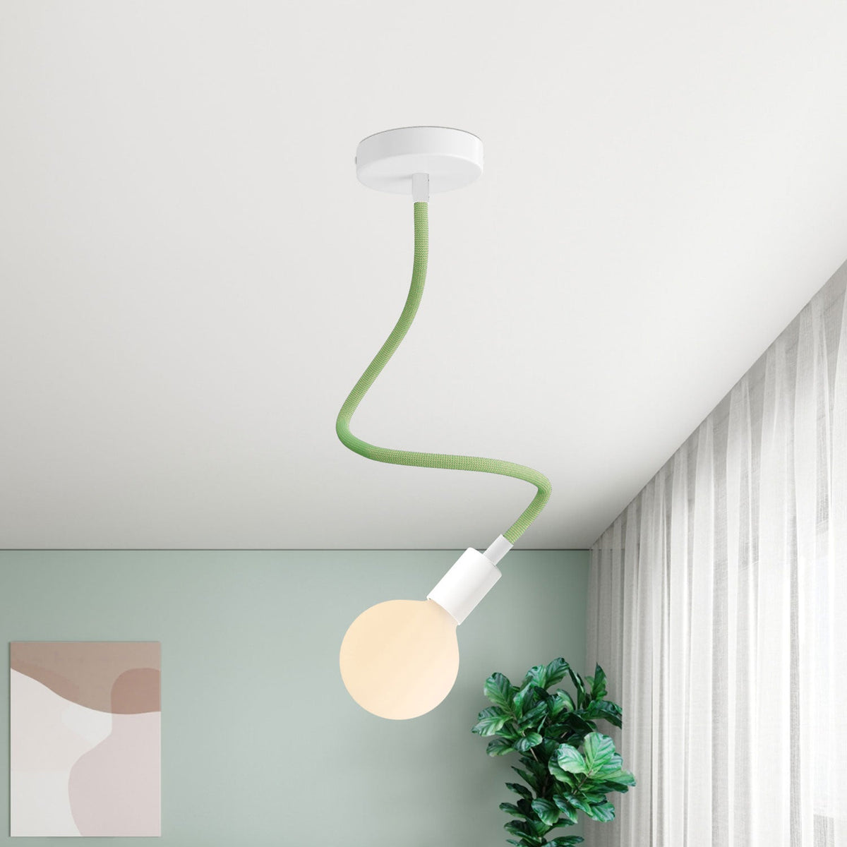 Kit Creative Flex tubo flessibile rivestito in tessuto RM77 Verde prato con terminali metallici Bianco opaco 60 cm