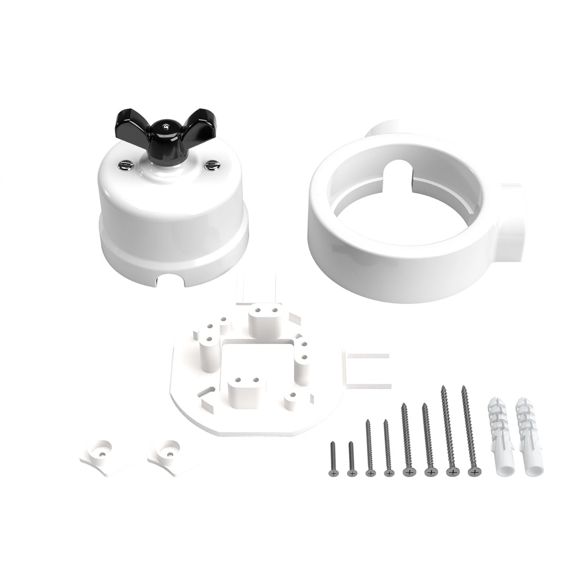 Kit interruttore/deviatore con dado a farfalla e base per Creative-Tubes in porcellana bianca Nero 2
