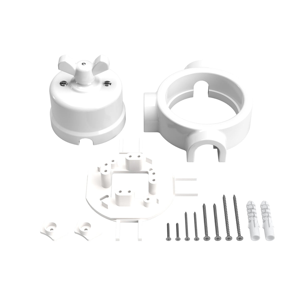 Kit interruttore/deviatore con dado a farfalla e base per Creative-Tubes in porcellana bianca Bianco 3