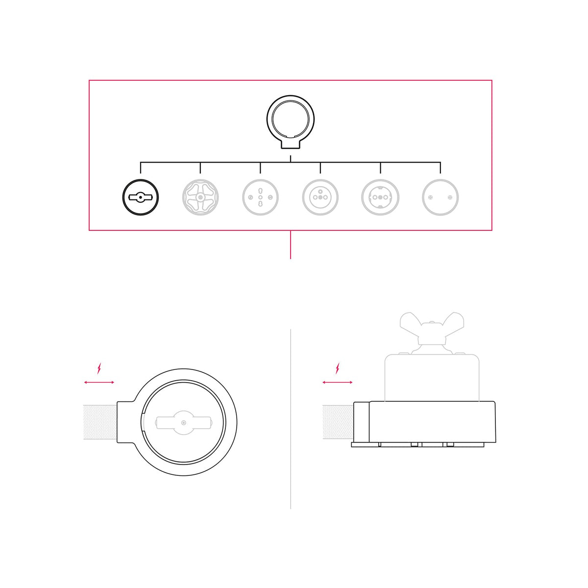 Kit interruttore/deviatore con dado a farfalla e base per Creative-Tubes in porcellana nera Bianco 1