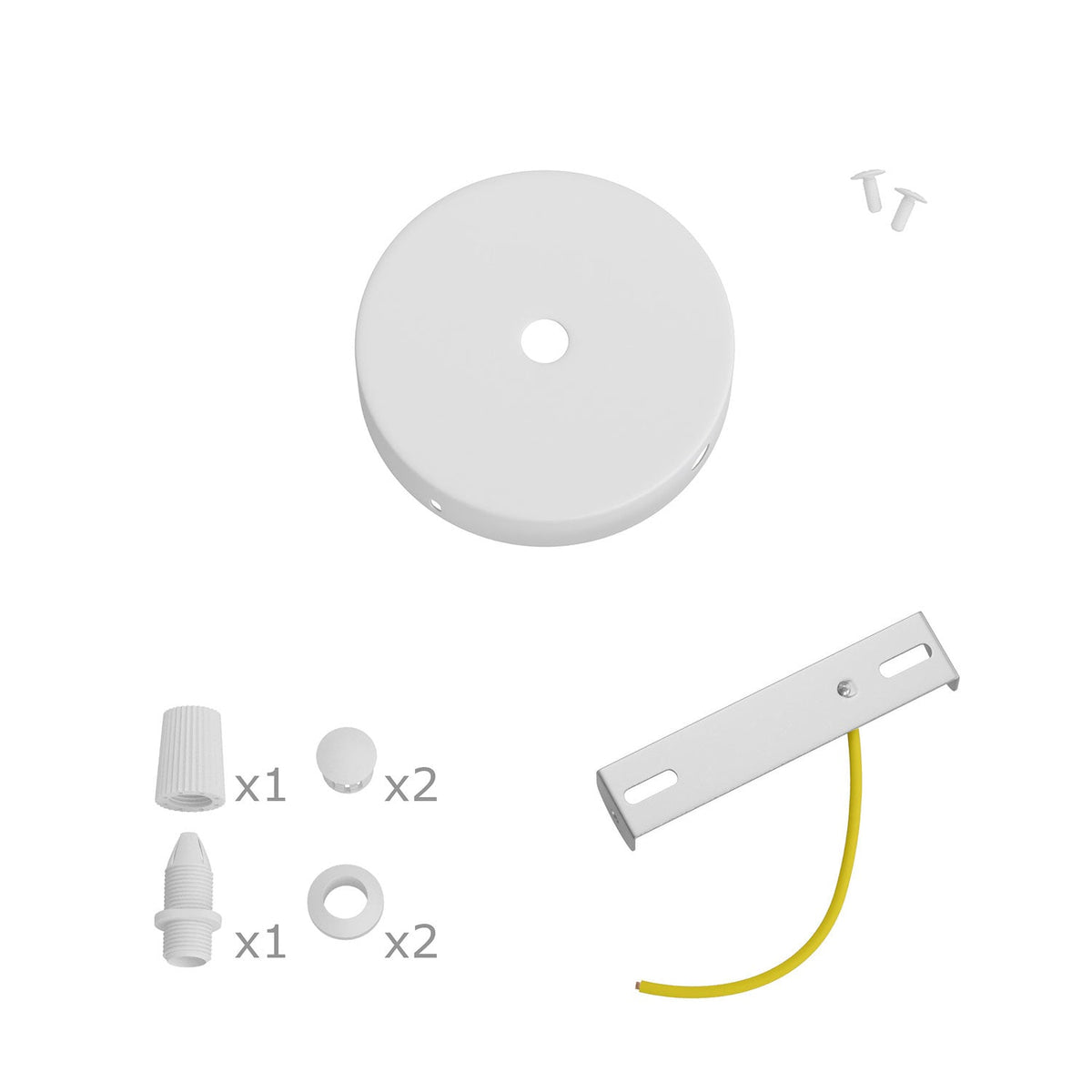 Kit Mini rosone cilindrico in metallo a 1 foro centrale e 2 laterali - Bianco opaco Conico