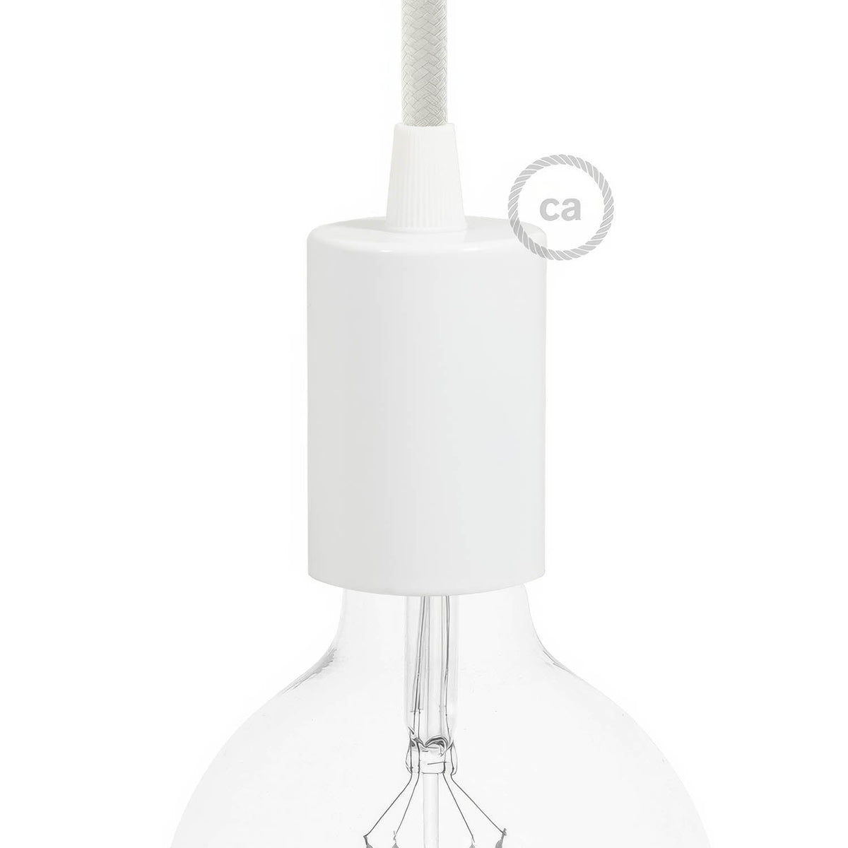 Kit portalampada E27 cilindrico in metallo - Bianco lucido Conico