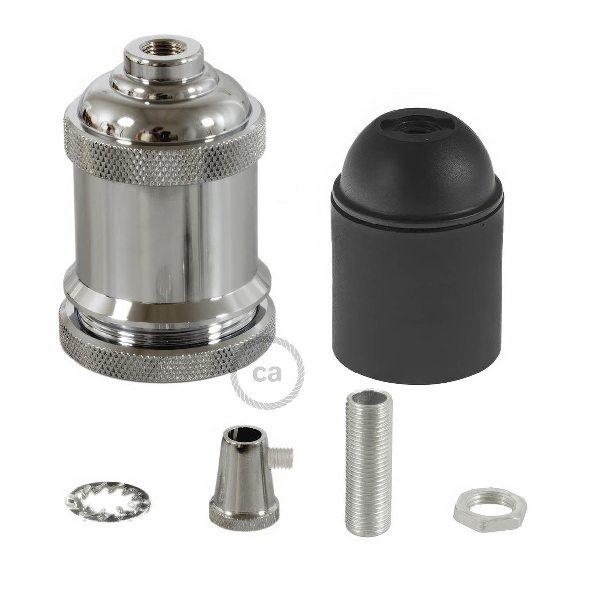 Kit portalampada E27 in alluminio vintage - Cromo