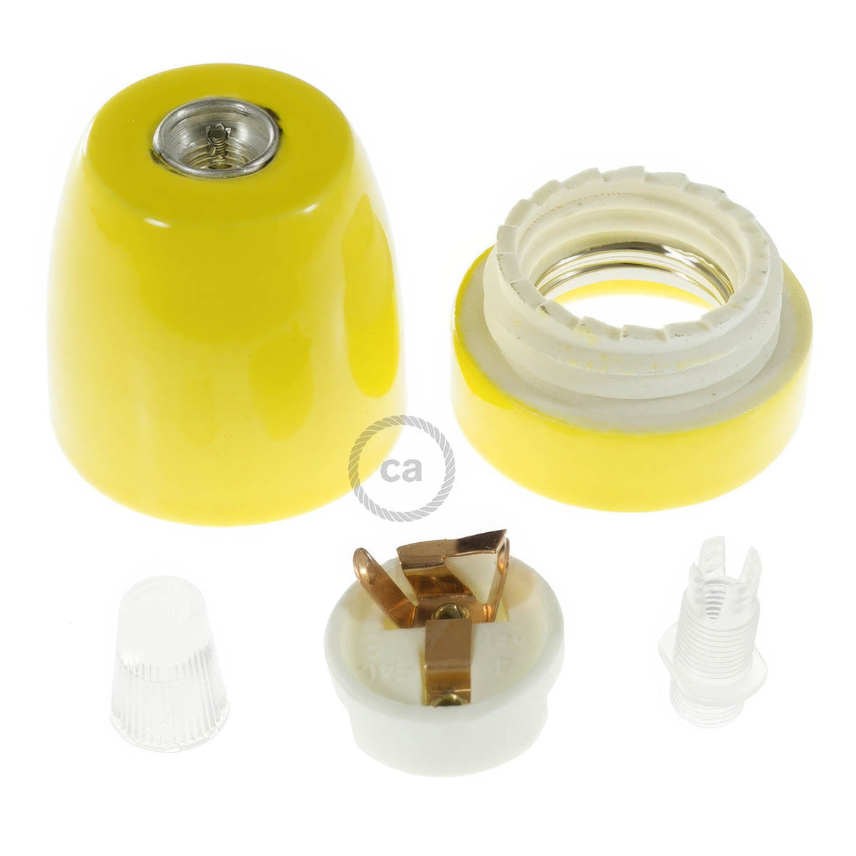 Kit portalampada E27 in porcellana - Giallo