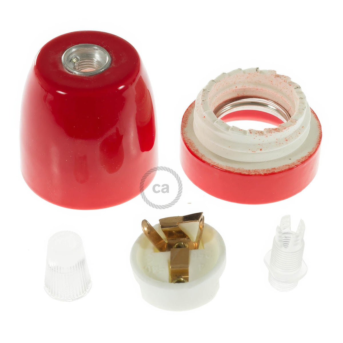 Kit portalampada E27 in porcellana - Rosso