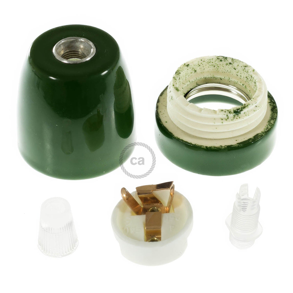Kit portalampada E27 in porcellana - Verde