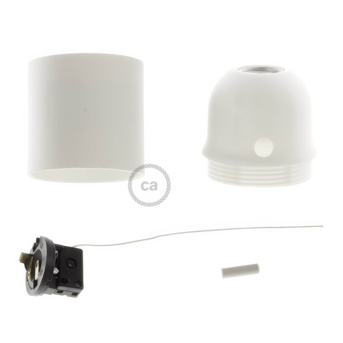 Kit portalampada E27 in termoplastica con interruttore a tirante - Bianco