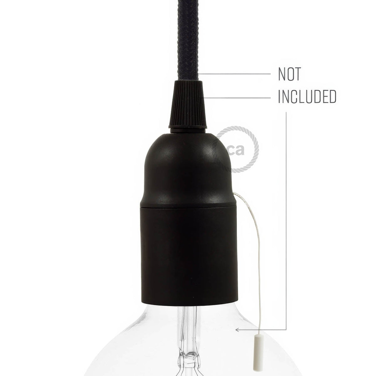 Kit portalampada E27 in termoplastica con interruttore a tirante - Nero