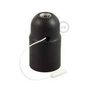 Kit portalampada E27 in termoplastica con interruttore a tirante - Nero