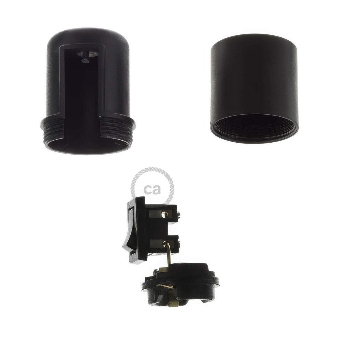 Kit portalampada E27 in termoplastica con interruttore - Nero