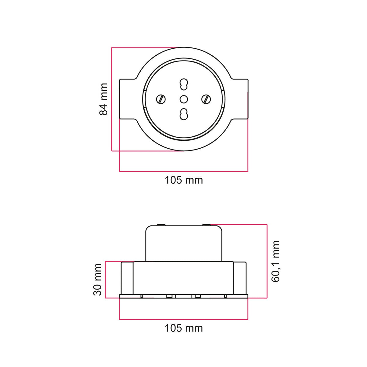 Kit presa bipasso italiana 10/16A da parete e base per Creative-Tubes in porcellana - Bianco 2 in linea