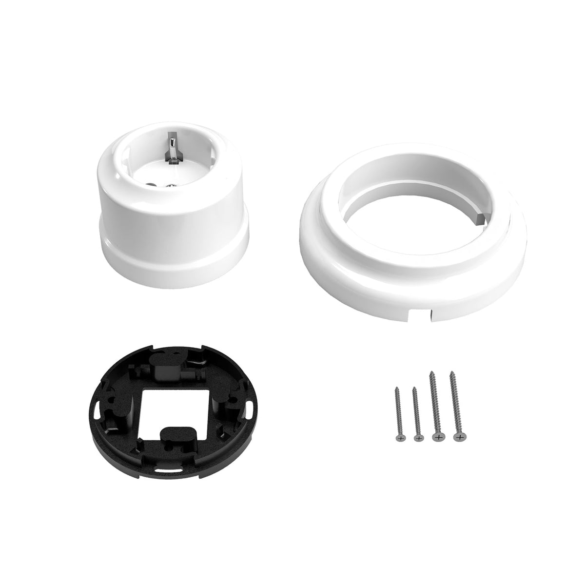 Kit presa Schuko da parete e base in porcellana - Bianco