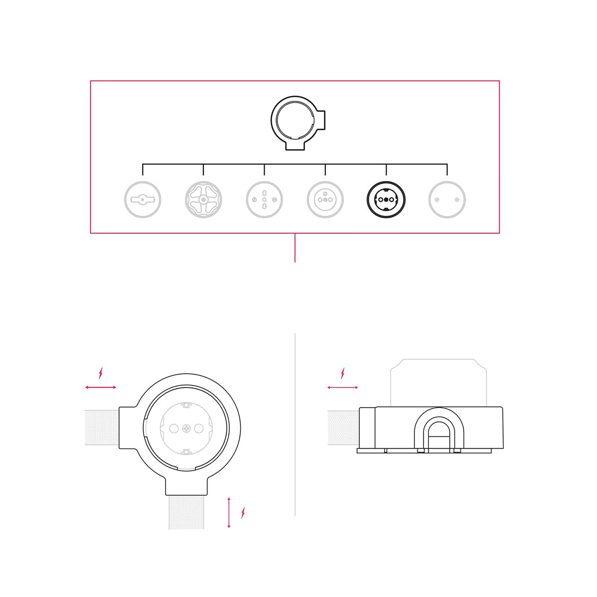 Kit presa Schuko da parete e base per Creative-Tubes in porcellana - Bianco 2