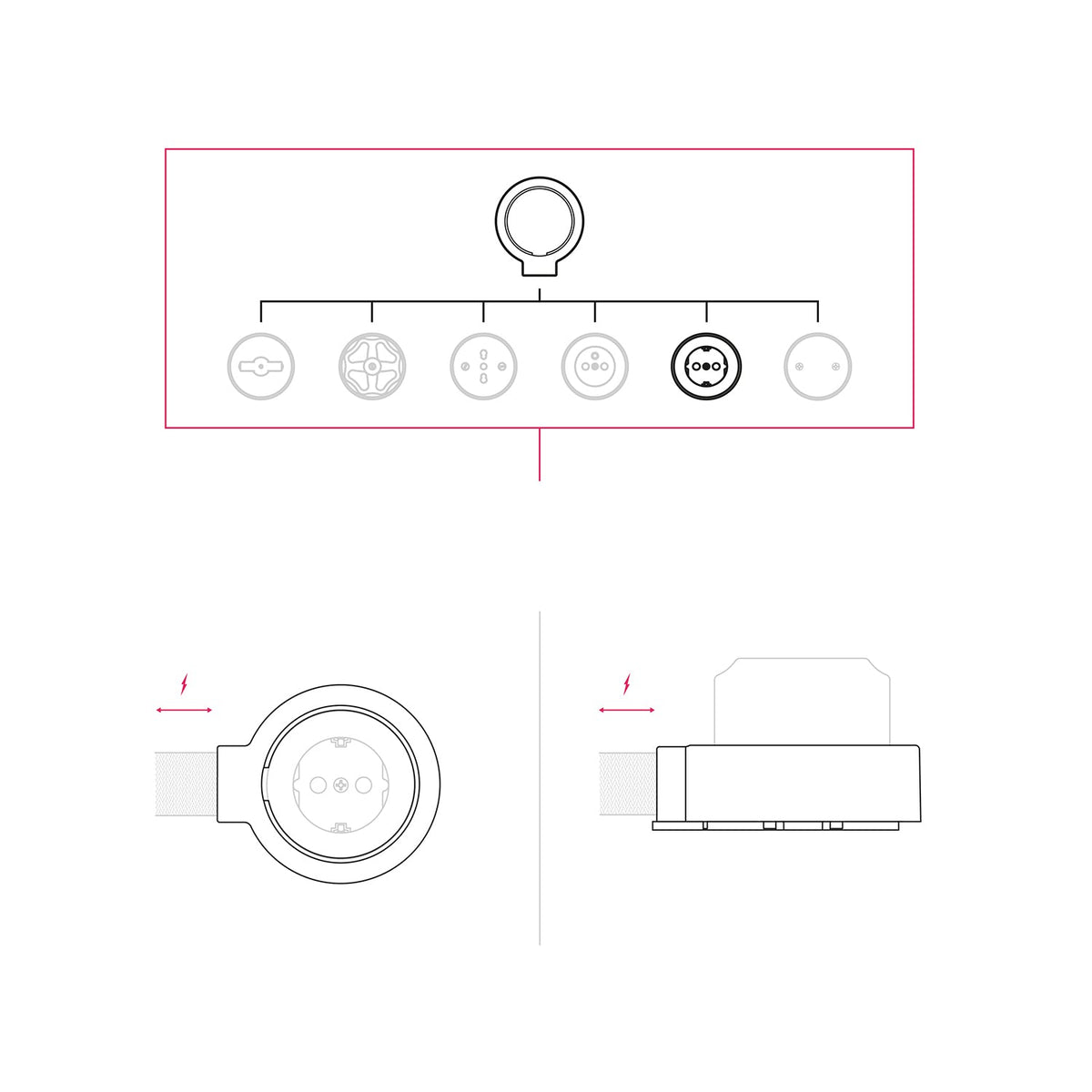 Kit presa Schuko da parete e base per Creative-Tubes in porcellana - Bianco 1