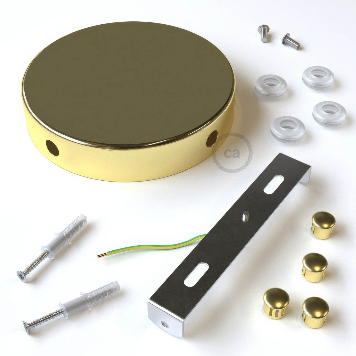 Kit rosone cilindrico in metallo a 4 fori laterali (scatola di derivazione) - Ottone