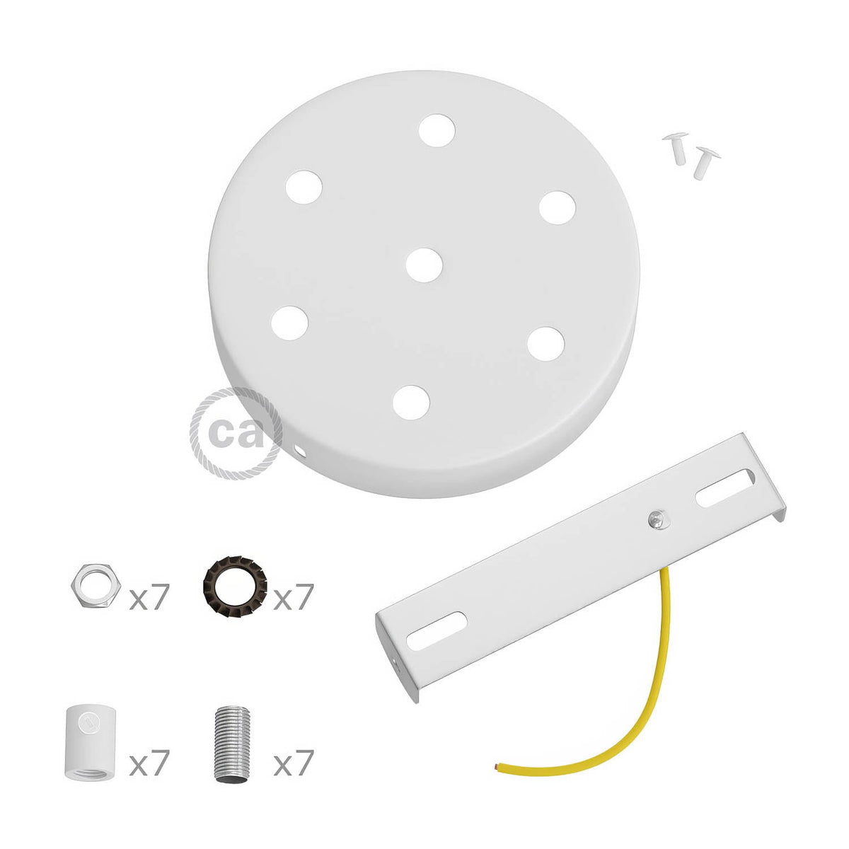 Kit rosone cilindrico in metallo a 7 fori - Bianco opaco Cilindrico