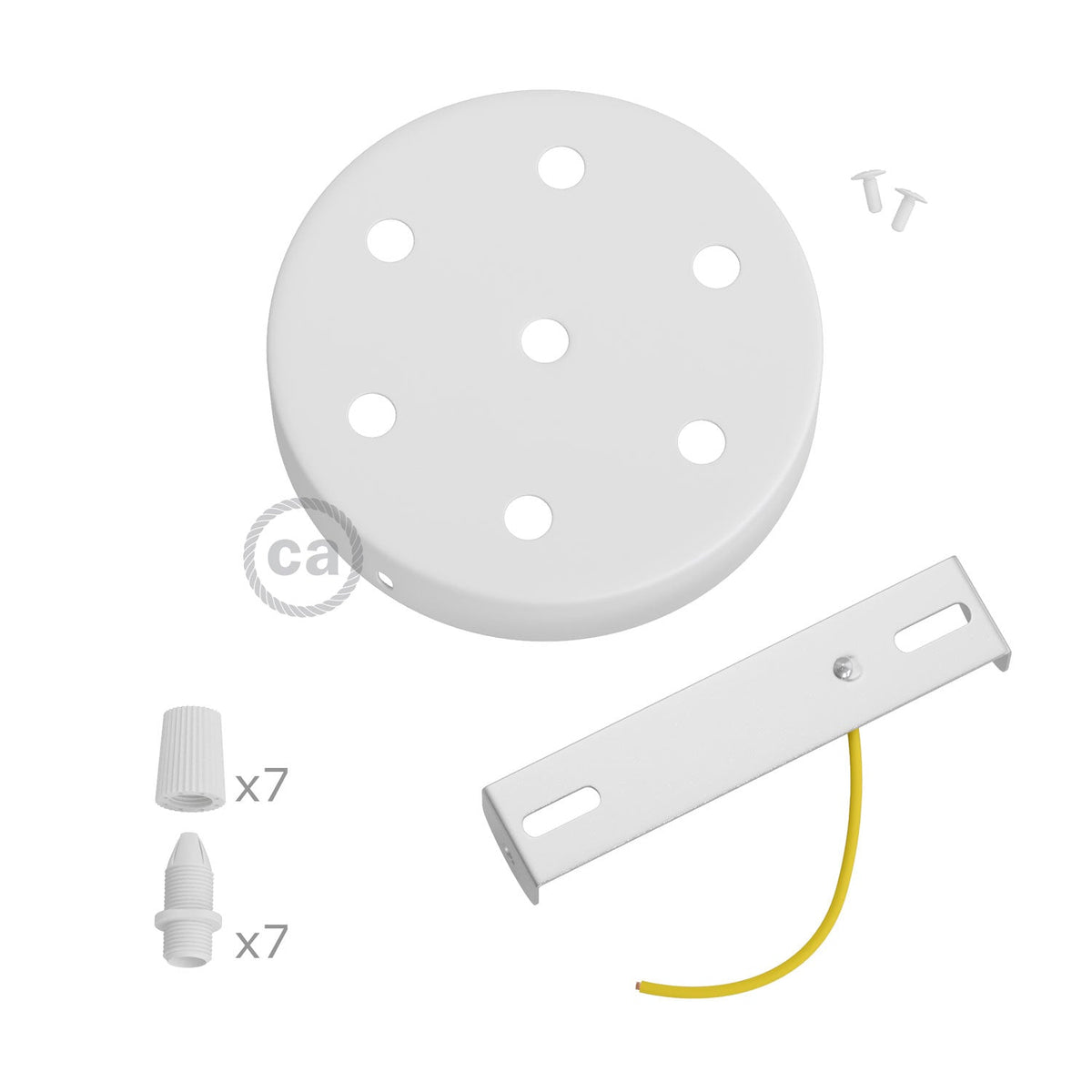 Kit rosone cilindrico in metallo a 7 fori - Bianco opaco Conico