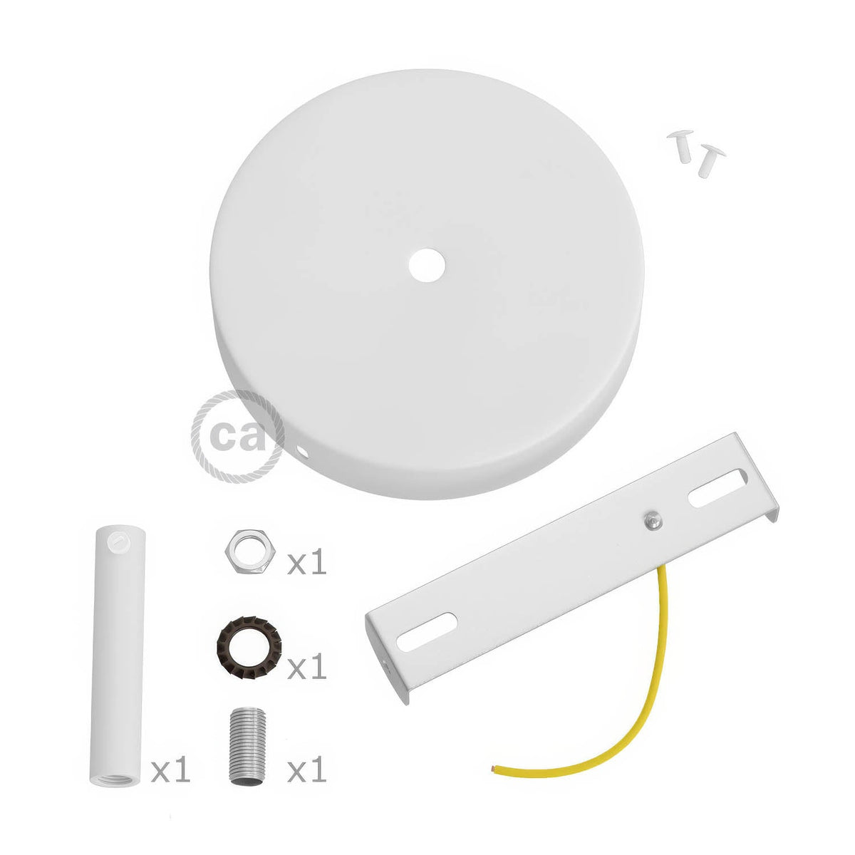 Kit rosone cilindrico in metallo con serracavo da 7 cm - Bianco opaco