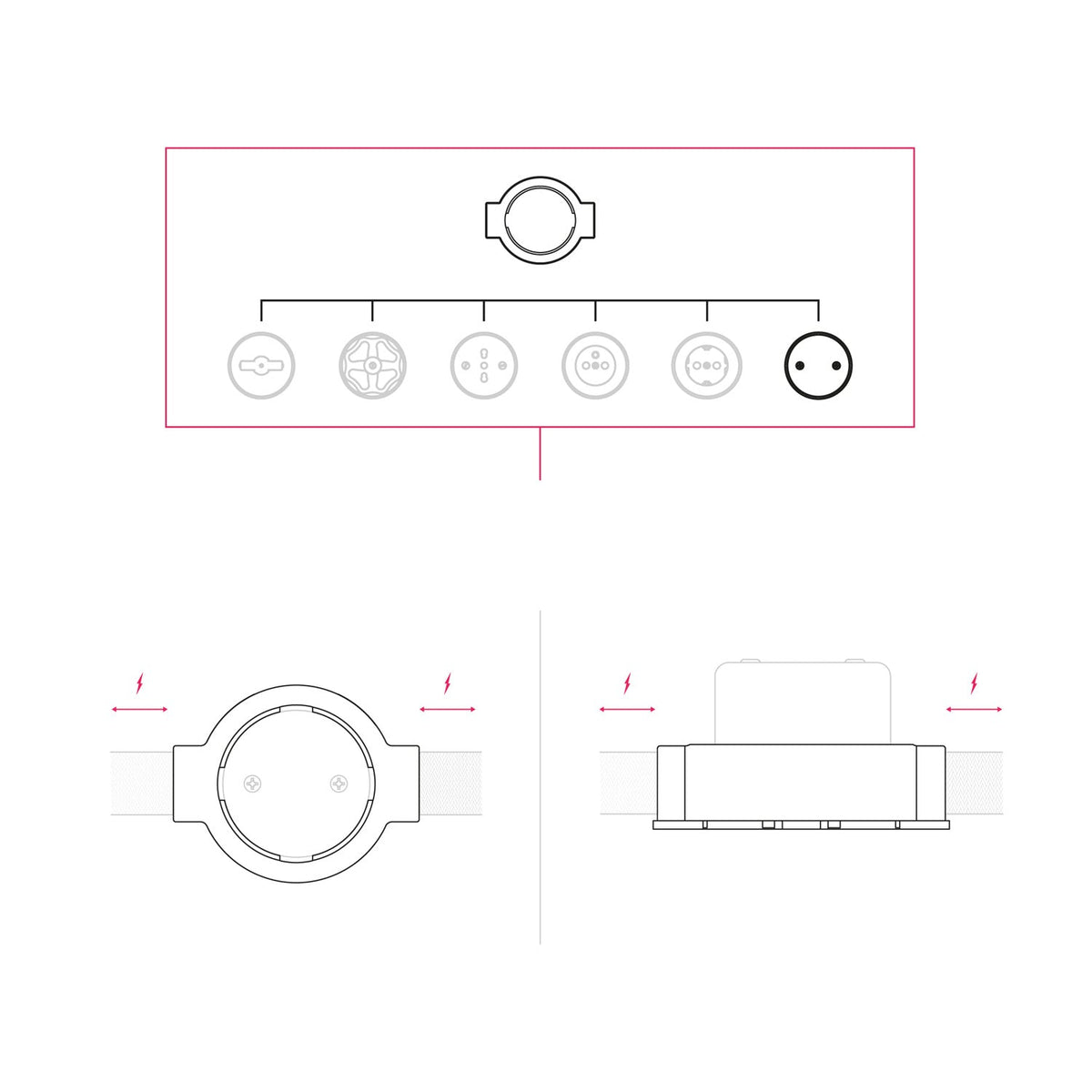 Kit scatola di derivazione e base per Creative-Tubes in porcellana - Bianco 2 in linea