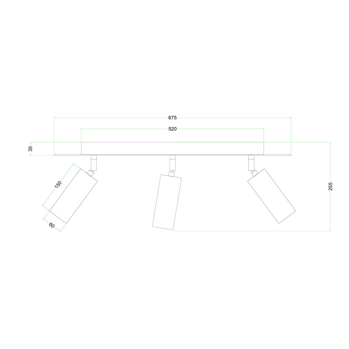 Lampada a 3 faretti con paralume Tub-E14 e Rose-One XXL rettangolare - Rame satinato