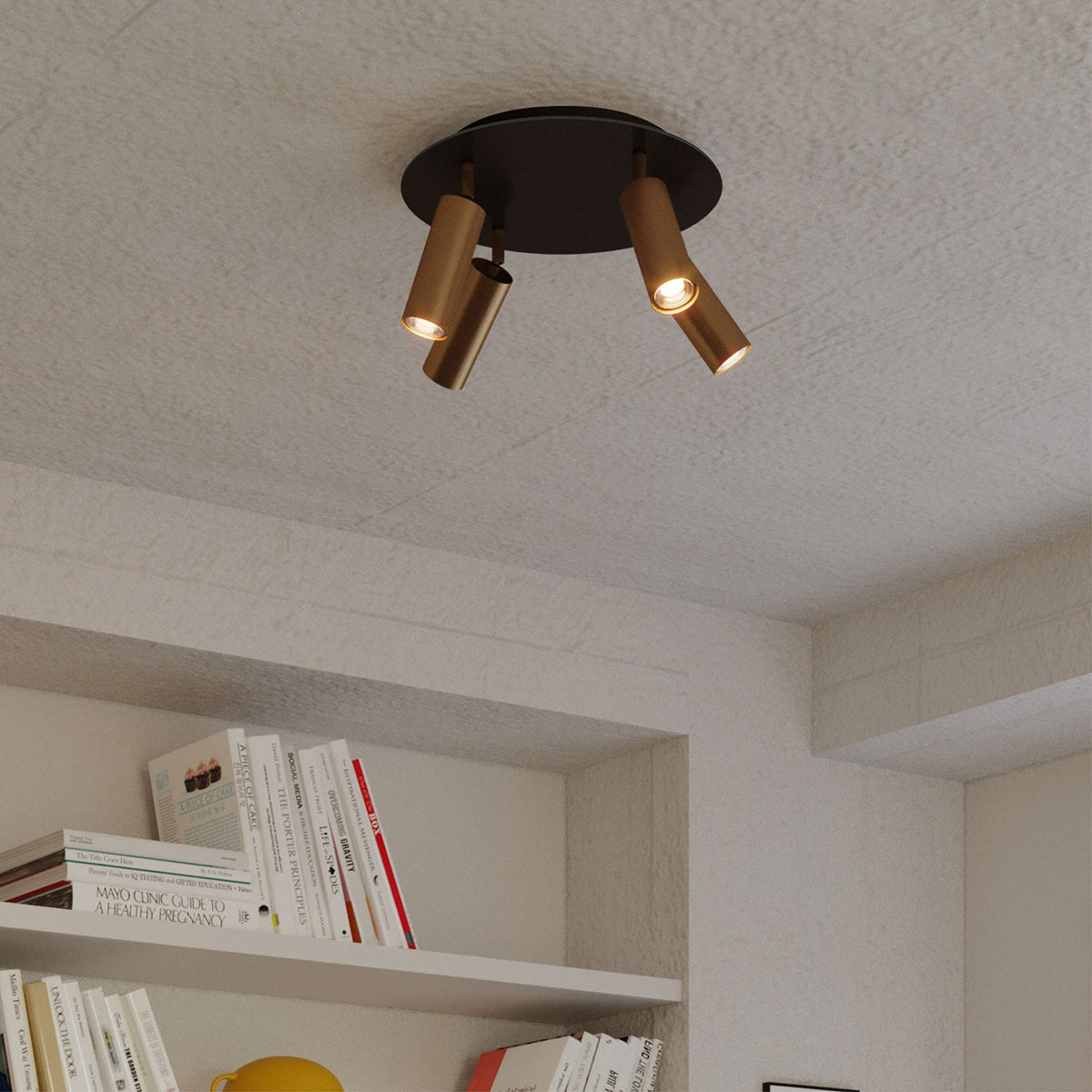 Lampada a 4 faretti con paralume Tub-E14 e Rose-One XXL rotondo - Bronzo satinato