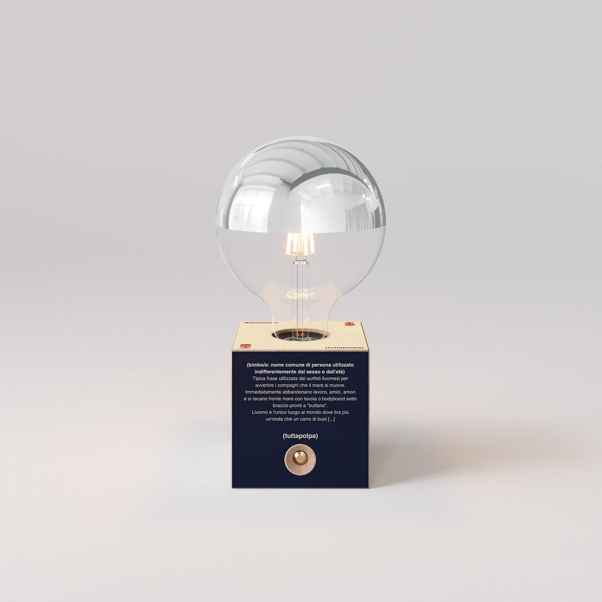 Lampada a batteria Cabless03 "Bimbi c’è l’onde" con lampadina globo mezza sfera argento - Tuttapolpa