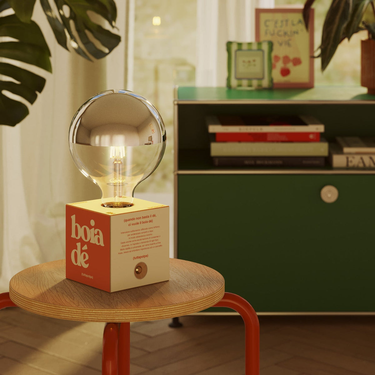 Lampada a batteria Cabless03 "Boia de" con lampadina globo mezza sfera argento - Tuttapolpa