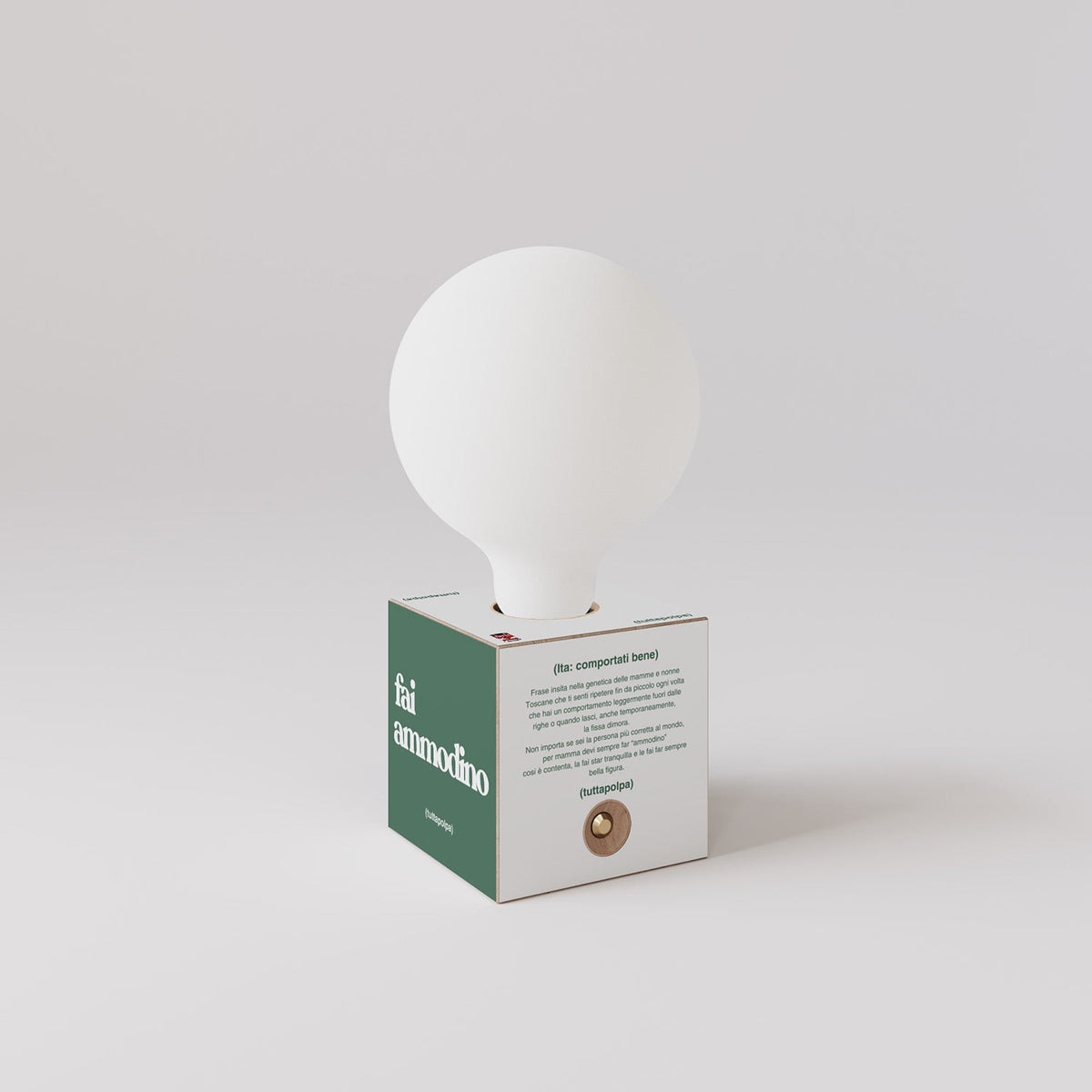Lampada a batteria Cabless03 "Fai ammodino" con lampadina globo effetto porcellana - Tuttapolpa