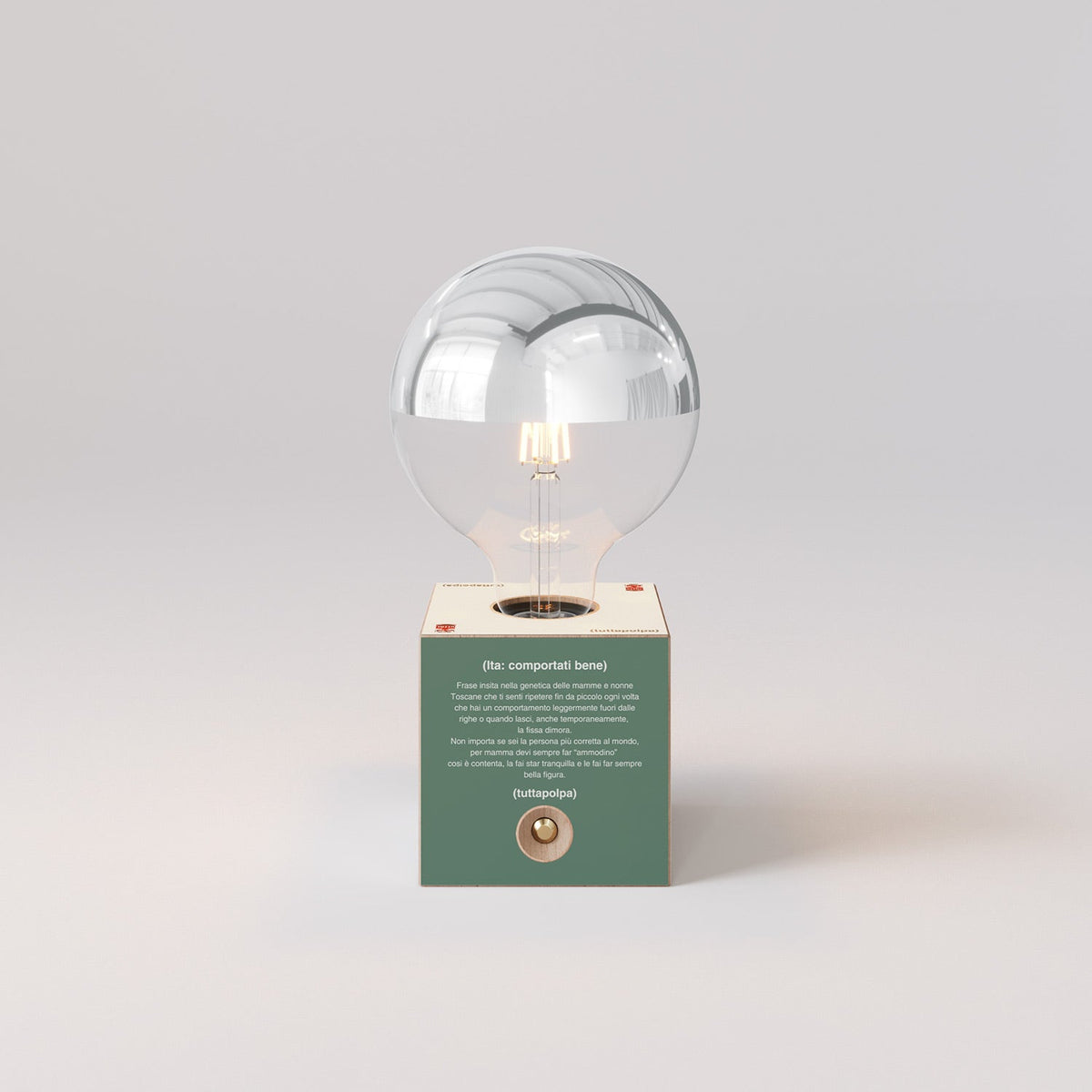 Lampada a batteria Cabless03 "Fai ammodino" con lampadina globo mezza sfera argento - Tuttapolpa