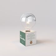 Lampada a batteria Cabless03 "Fai ammodino" con lampadina globo mezza sfera argento - Tuttapolpa