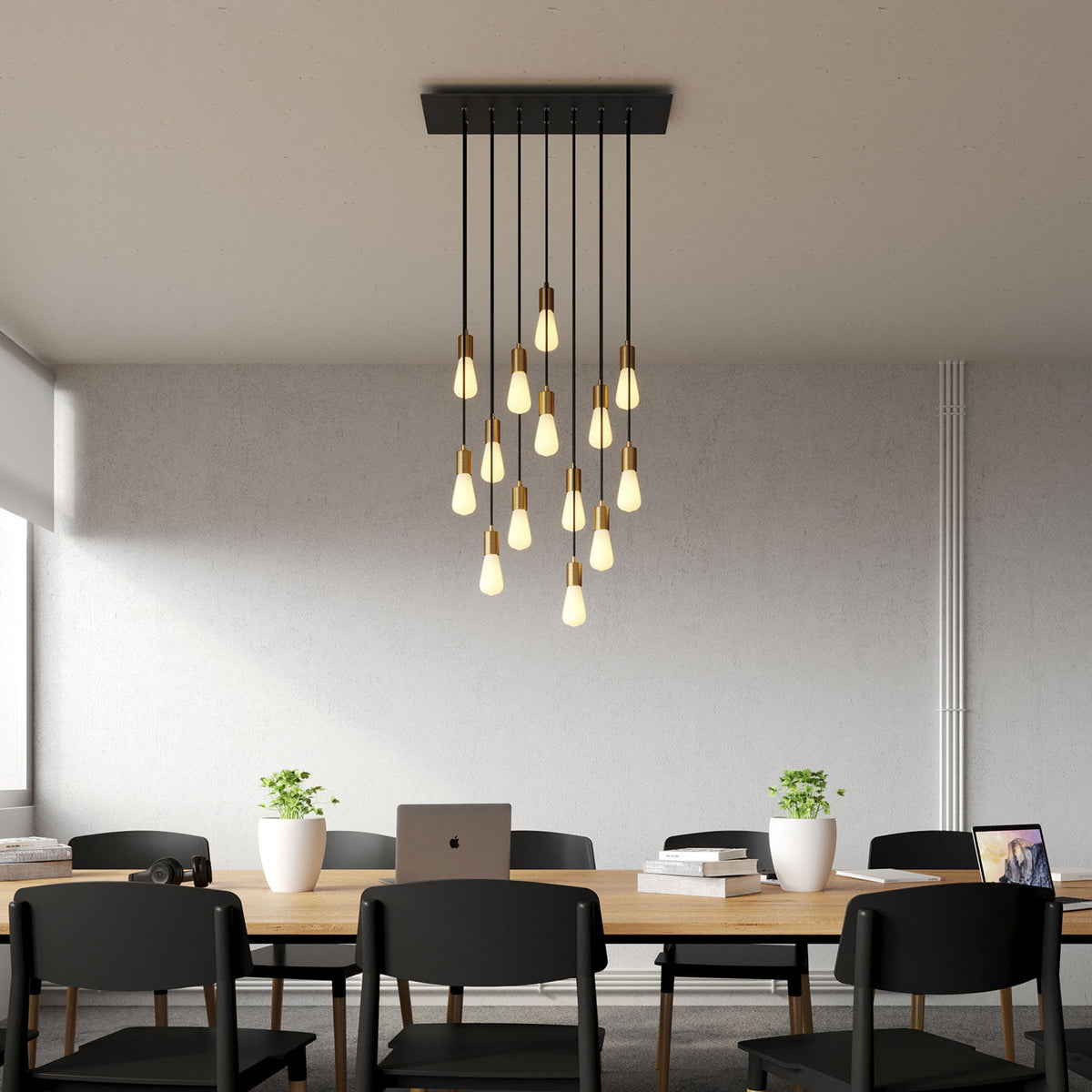 Lampada a sospensione a 14 cadute con XXL Rose-One rettangolare 675 mm con finiture in metallo - Nero opaco