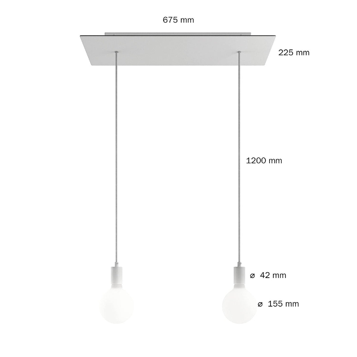 Lampada a sospensione a 2 cadute con XXL Rose-One rettangolare 675 mm con finiture in metallo - Acciaio satinato
