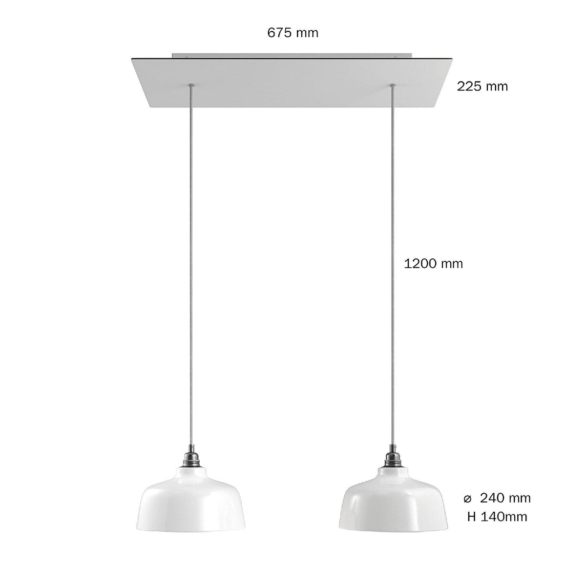 Lampada a sospensione a 2 cadute con XXL Rose-One rettangolare 675 mm con paralume Coppa - Nero opaco