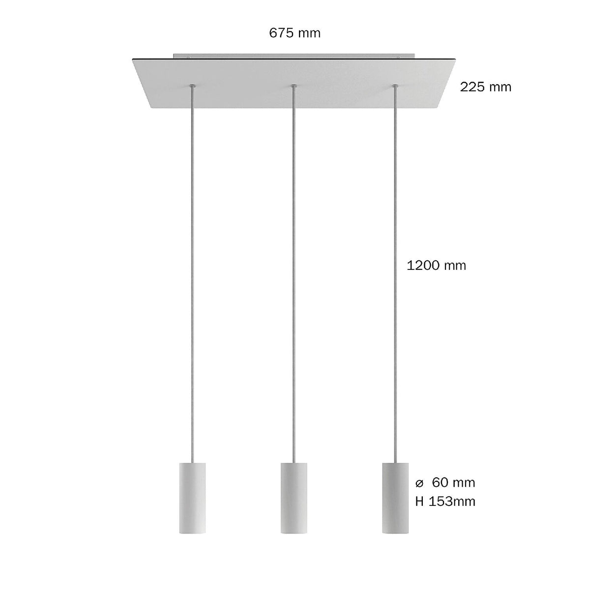 Lampada a sospensione a 3 cadute con XXL Rose-One rettangolare 675 mm con paralume in metallo Tub-E14 - Nero opaco