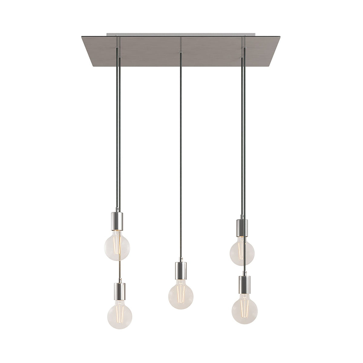 Lampada a sospensione a 5 cadute con XXL Rose-One rettangolare 675 mm con finiture in metallo - Acciaio satinato