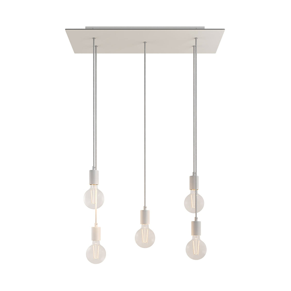 Lampada a sospensione a 5 cadute con XXL Rose-One rettangolare 675 mm con finiture in metallo - Bianco opaco