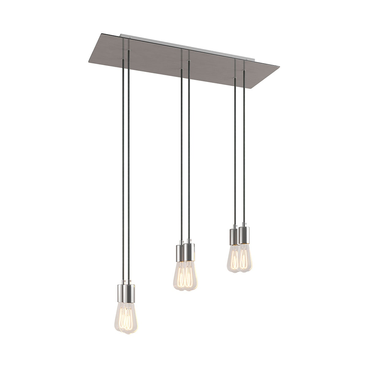 Lampada a sospensione a 6 cadute con XXL Rose-One rettangolare 675 mm con finiture in metallo - Acciaio satinato